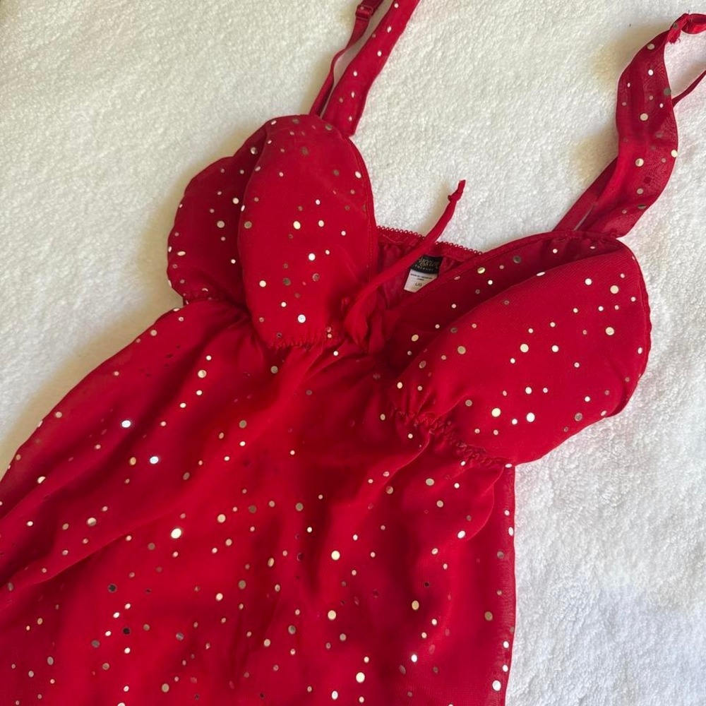 gorgeous red and silver polka dot babydoll dress - Picture 3 of 4